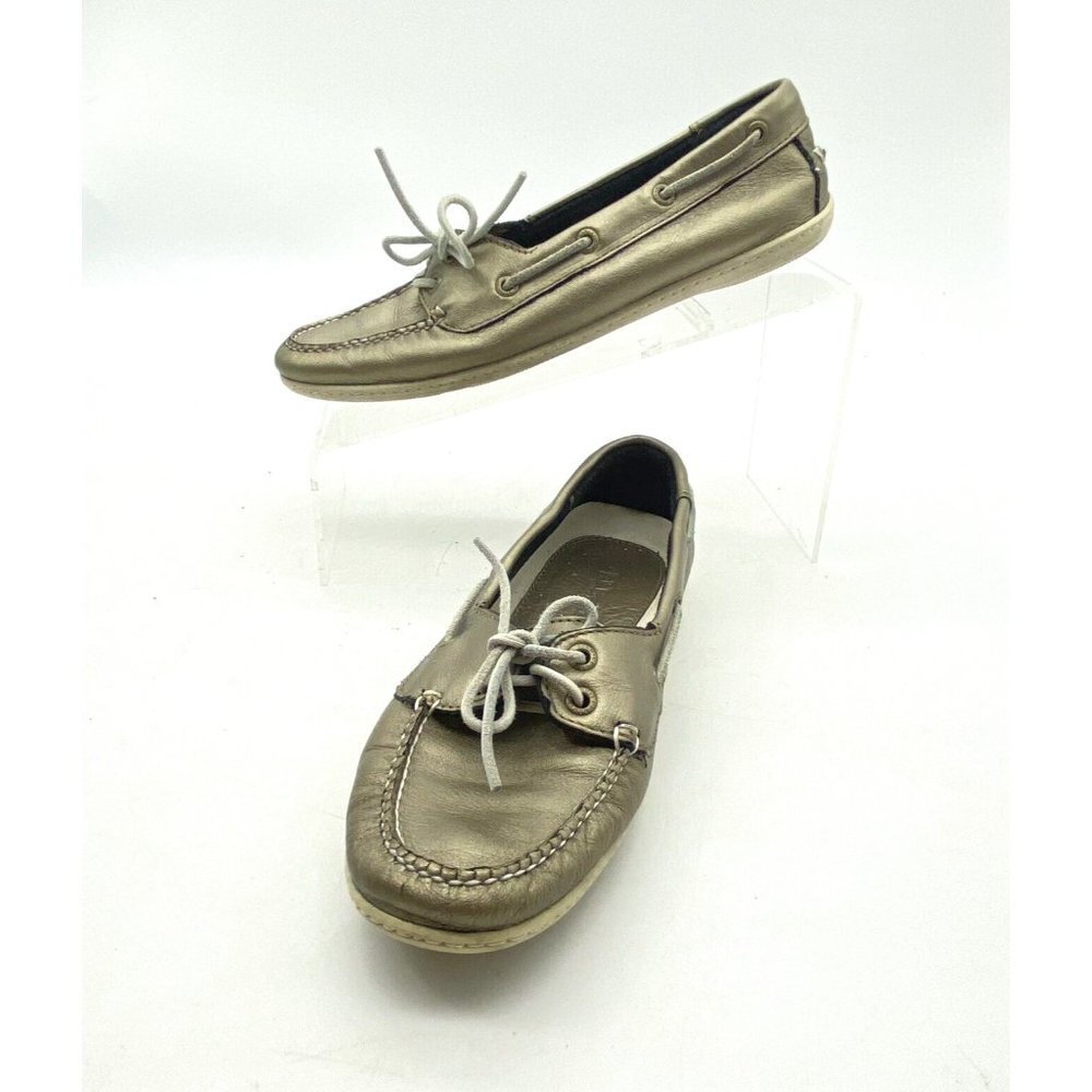 L.L. Bean Moccasin Loafers Womens 6 Gray‎ Pewter Leather Slip On Boat Shoes